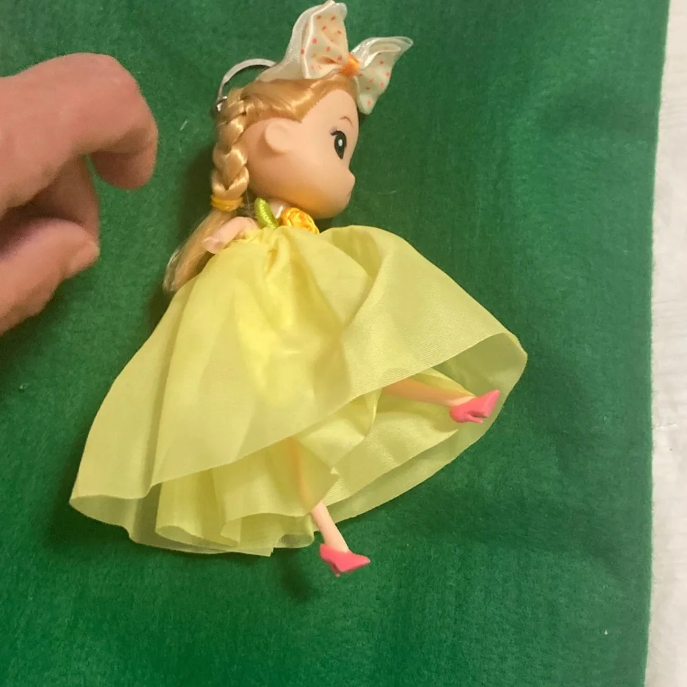 Keychain Bag Charm Yellow Dress Doll Keychain with Bow - Picture 3 of 4